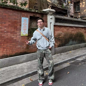 复古迷彩工装裤男秋季美式潮牌宽松直筒时尚微喇长裤子MKA109 P54图片