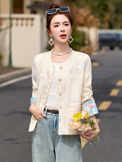 时尚蕾丝刺绣新中式国风外套女2025春夏新款薄款防晒长袖开衫上衣，女装短外套，伊仟回
