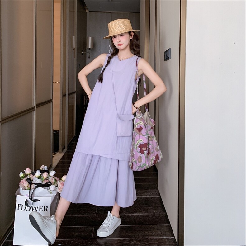 夏装吊带裙夏季中长裙连衣裙长裙韩版无袖气质圆领显瘦小个子时尚,女装连衣裙,2C258