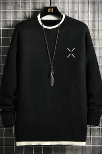 控78 假两件毛衣男大码加绒针织衫男毛线衣M80305-P55 加绒P70图片