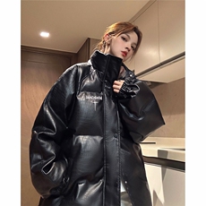 EQ345鳄鱼PU皮棉衣外套男女情侣装冬季加厚面包服2024新款，男装棉衣，电商C306-1