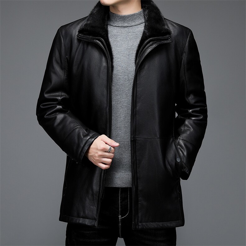 AL28001男式冬季头层绵羊皮水貂内胆派克服皮衣男夹克P1900，男装皮衣，电商B360