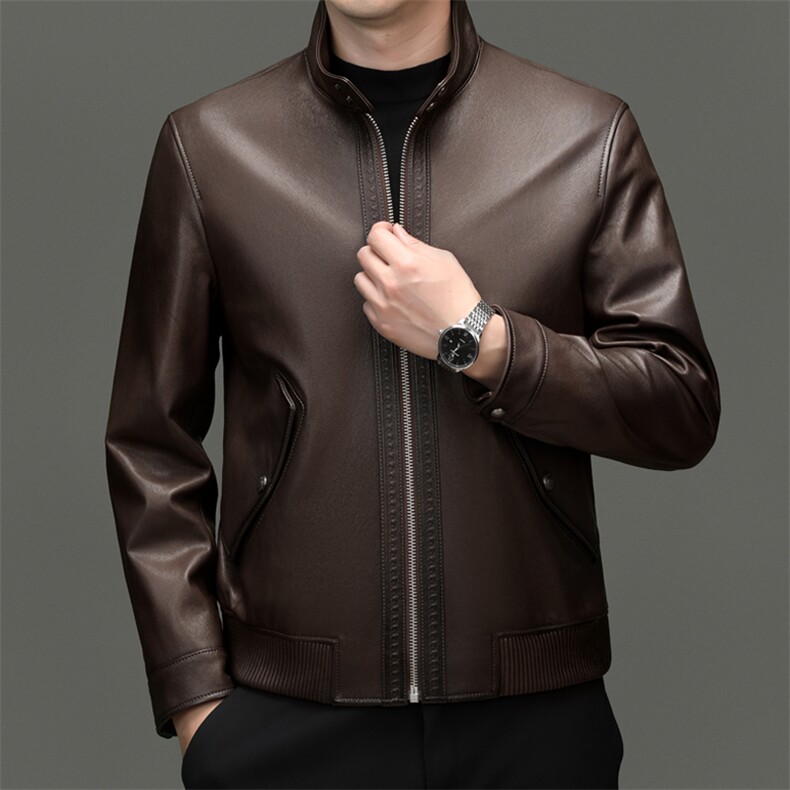DLSN25020春秋新款海宁男式原生态头层绵羊皮真皮皮衣男立领修身，男装皮衣，电商B360A（原721A）