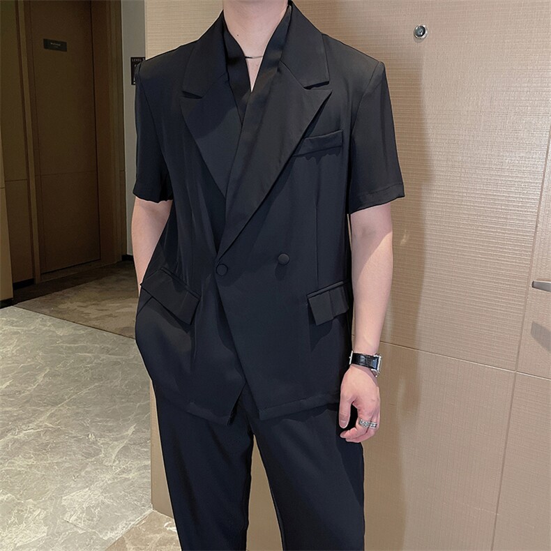 吴磊同款夏痞帅冰丝薄款短袖西服套装男时尚西装两件套TZ257-P150,男装西服,电商B267
