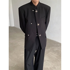 W9233-P68网图现货春新款新中式垫肩西装外套风立领西服夹克，男装夹克，星座1608-2