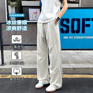 特批P25无差价夏季港风百搭冰丝凉感男大码薄款垂感闪冰裤K5746B图片