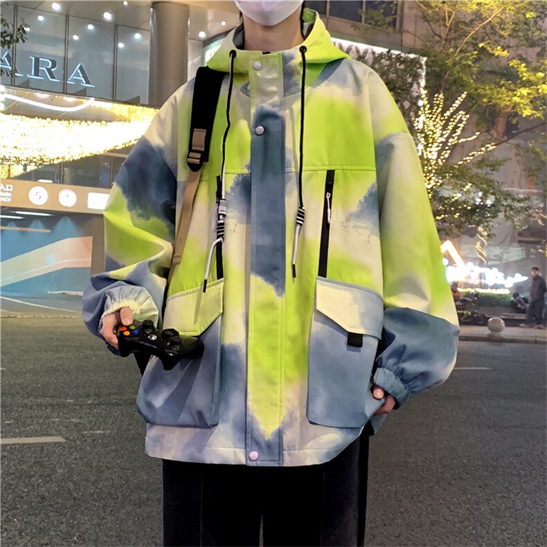 2024春季新款连帽夹克外套扎染冲锋衣工装情侣潮A436-D1207-P65,男装夹克,电商A436