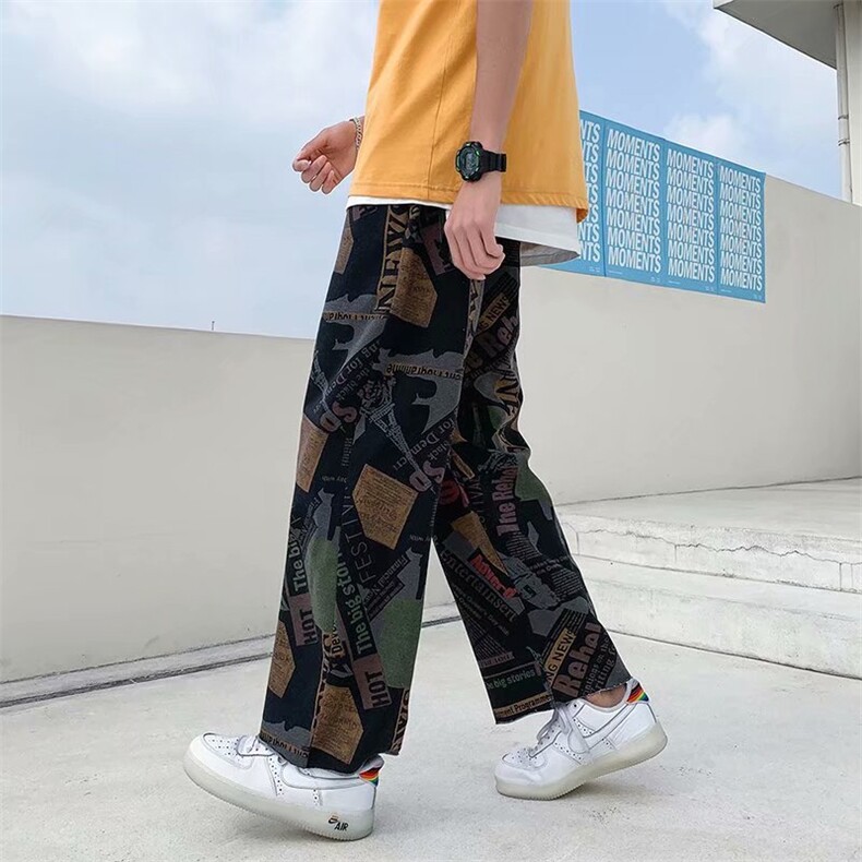 日系美式裤子高街风格宽松阔腿美式复古印花休闲裤男K1227-P30,男装休闲裤,星座512-2