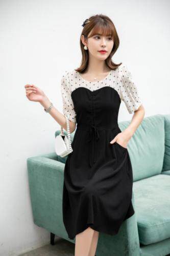 现货夏季新款拼接连衣裙，女装连衣裙，依美依缘