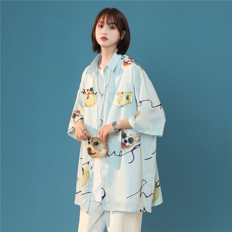 2024夏季新款动物图案情侣百搭短袖衬衫A158-CS610-P45控58,男装衬衫,电商A158-1