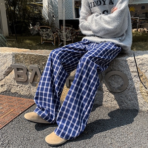 8XL-M  加绒加厚复古格子休闲裤男宽松慵懒风拖地裤K9112P58控78图片