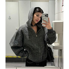 美式复古条纹拉链开衫连帽卫衣男女宽松休闲百搭情侣外套WA231，女装短外套，星座1116A（原606A-3）