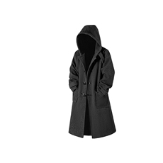 韩系情侣牛角扣连帽毛呢大衣男秋冬宽松外套MN00706/P125加棉P135，男装毛呢大衣，电商B316