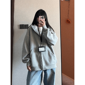 抖音得物品质二开26春装男女美式高街结构双拉链开衫卫衣外套图片