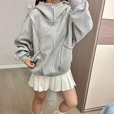 抖音得物高品质秋冬美式高街重磅结构辑明线纹理连帽卫衣外套W111，女装短外套，电商A486-1