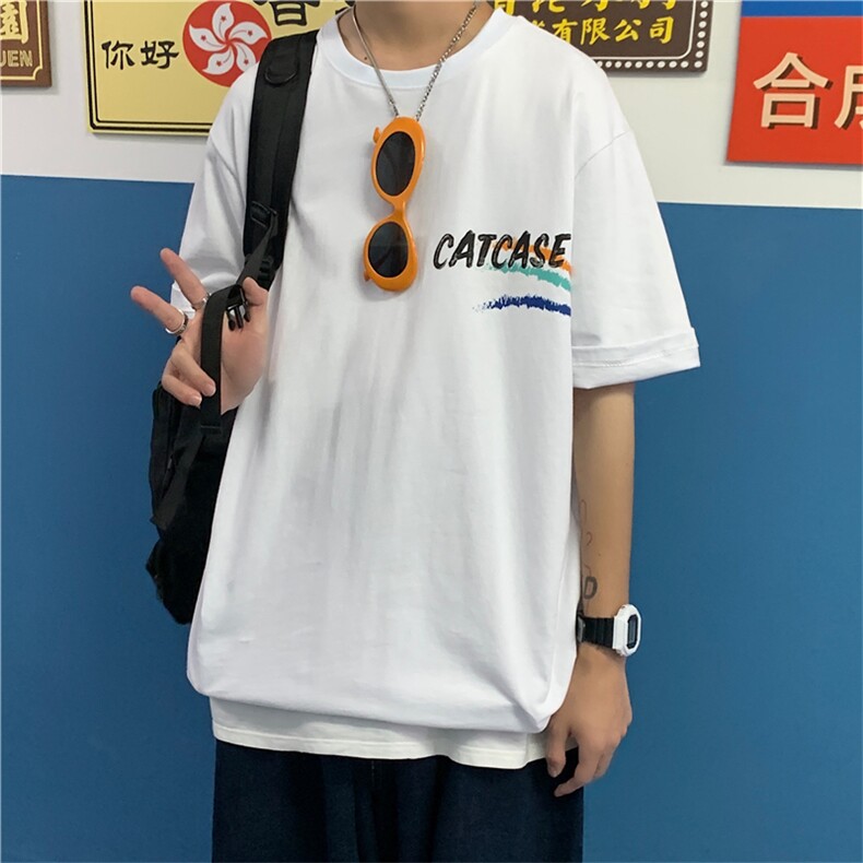 ins潮流港风短袖潮牌百搭夏季印花宽松五分袖t恤T184-P22,男装T恤,星座512-2