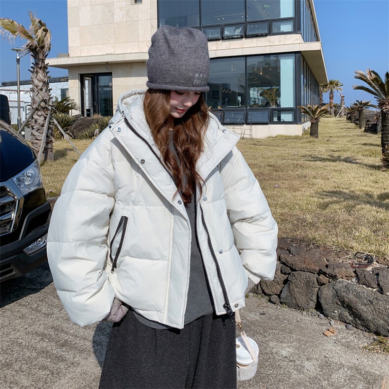 韩版宽松时尚减龄连帽羽绒服女冬季2025新款气质减龄白鸭绒面包服,女装羽绒服,2D013