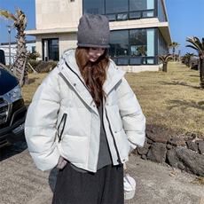 韩版宽松时尚减龄连帽羽绒服女冬季2025新款气质减龄白鸭绒面包服，女装羽绒服，2D013