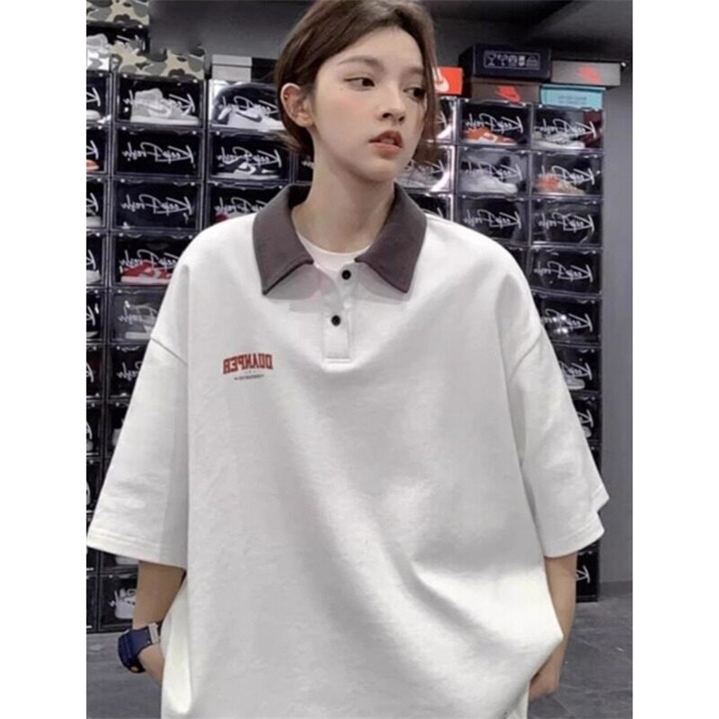 纯色街头撞色短袖t恤夏季宽松正肩上衣五分袖POLO衫，男装T恤，星座506A