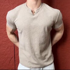 重磅GYM肌理V领透气弹力健身短袖JS15-特批35，男装T恤，星座313A(原308A-2)