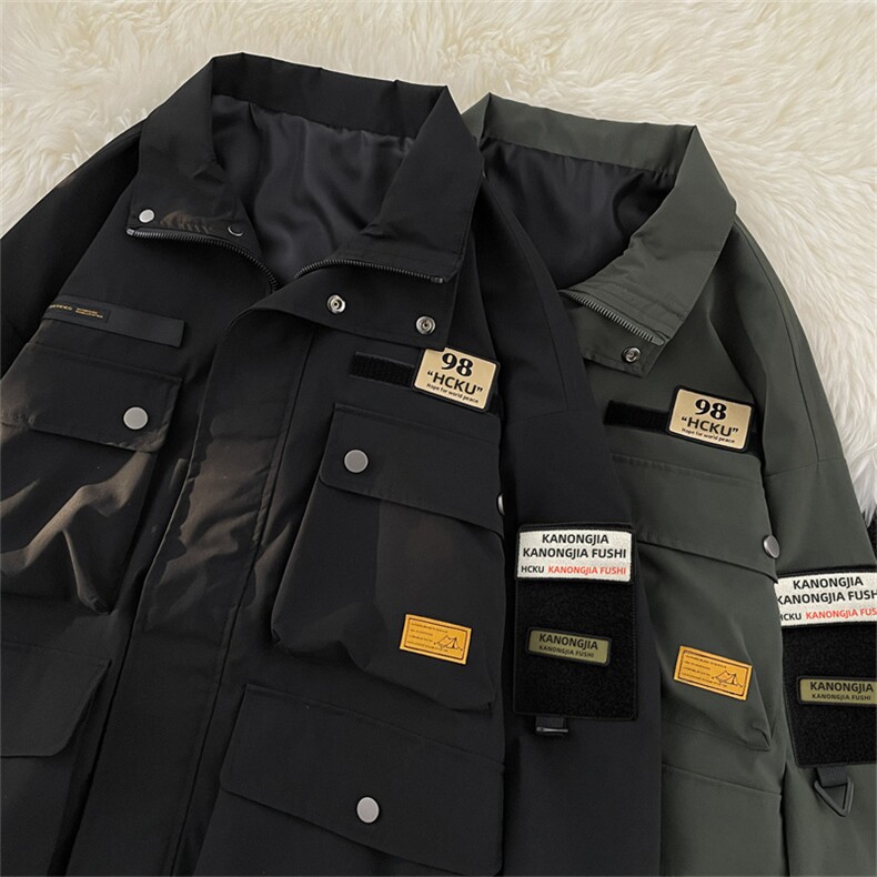 港风春款男夹克工装大口袋魔术贴标宽松夹克衫冲锋衣外套JK75P85,男装夹克,星座1013-1
