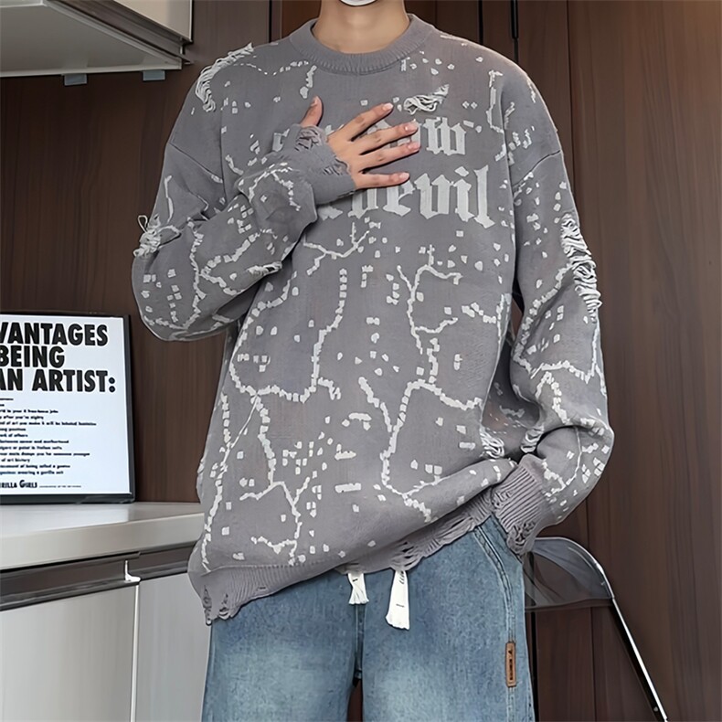 M185/P65新款个性设计感毛衣男简约百搭潮流男士圆领针织衫外套,男装针织衫/毛衣,电商基地A050