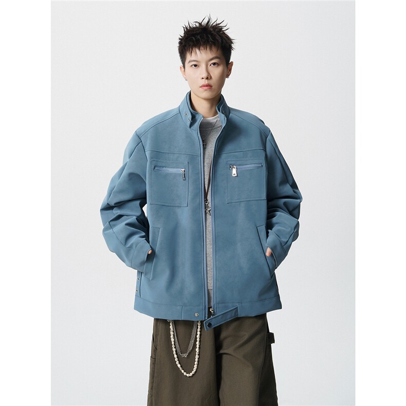 可二开雾霾扎染面料大码M-5XL工装拉链皮衣夹克男JK78100P90控128，男装夹克，星座227-7