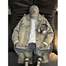 美式高街黄泥色工装牛仔外套男春秋季水洗做旧夹克，男装工装外套，星座410-6（原星座1304-1）