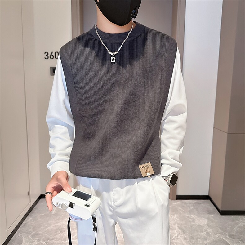 痞帅炸街男士拼接套头外套毛衣社会小伙店主风301C-M35-P88-控118,男装针织衫/毛衣,星座301C（原B323）