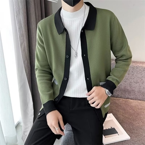 社会小伙秋冬针织开衫男翻领韩版修身夹克单排纽扣羊毛衣外套M123图片