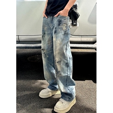 美式高街泼墨牛仔裤男秋冬潮牌痞帅炸街裤子做旧NM716，男装牛仔裤，星座1116A（原606A-3）