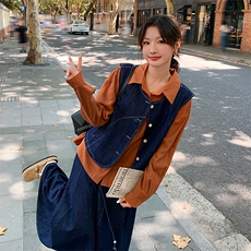 【首-发新款】复古牛仔马甲套装裙衬衫三件套212-1829-P165-K225，女装套装/套裙，浙宝285（原212）