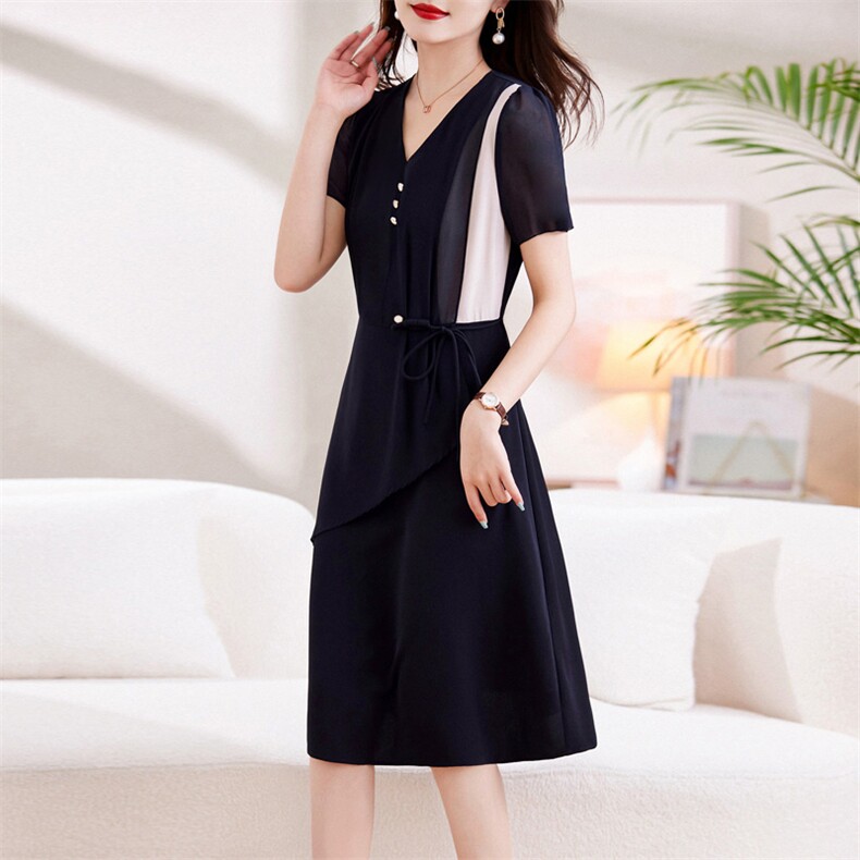 时尚潮流2023新款夏季女装荷叶边短袖夏季中长款显瘦连衣裙,女装连衣裙,施恩睿棋
