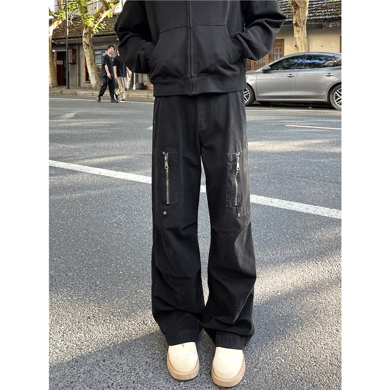 XZ612-K219-P65美式复古工装裤铆钉宽松直筒水洗百搭休闲裤男女,男装休闲裤,星座612