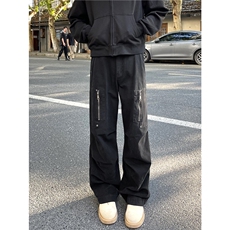 XZ612-K219-P65美式复古工装裤铆钉宽松直筒水洗百搭休闲裤男女，男装休闲裤，星座612