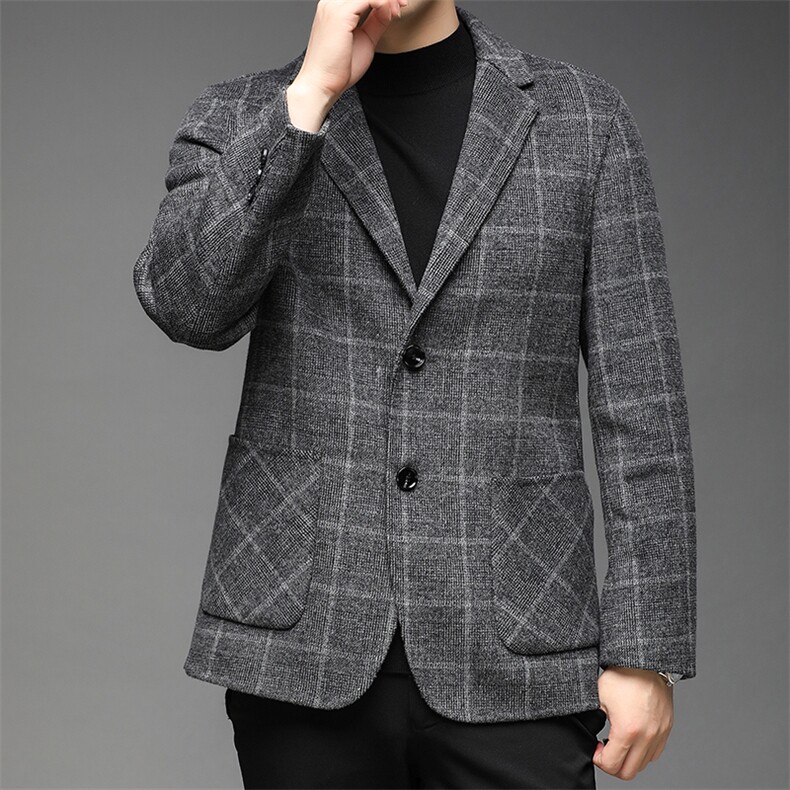 秋冬季新款羊毛呢大衣西服中年男士商务休闲西装上衣加厚保暖外套图片