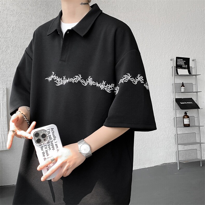 8XL-M新中式刺绣图腾短袖polo衫大码翻领T恤半袖保罗衫DX1212/P45图片