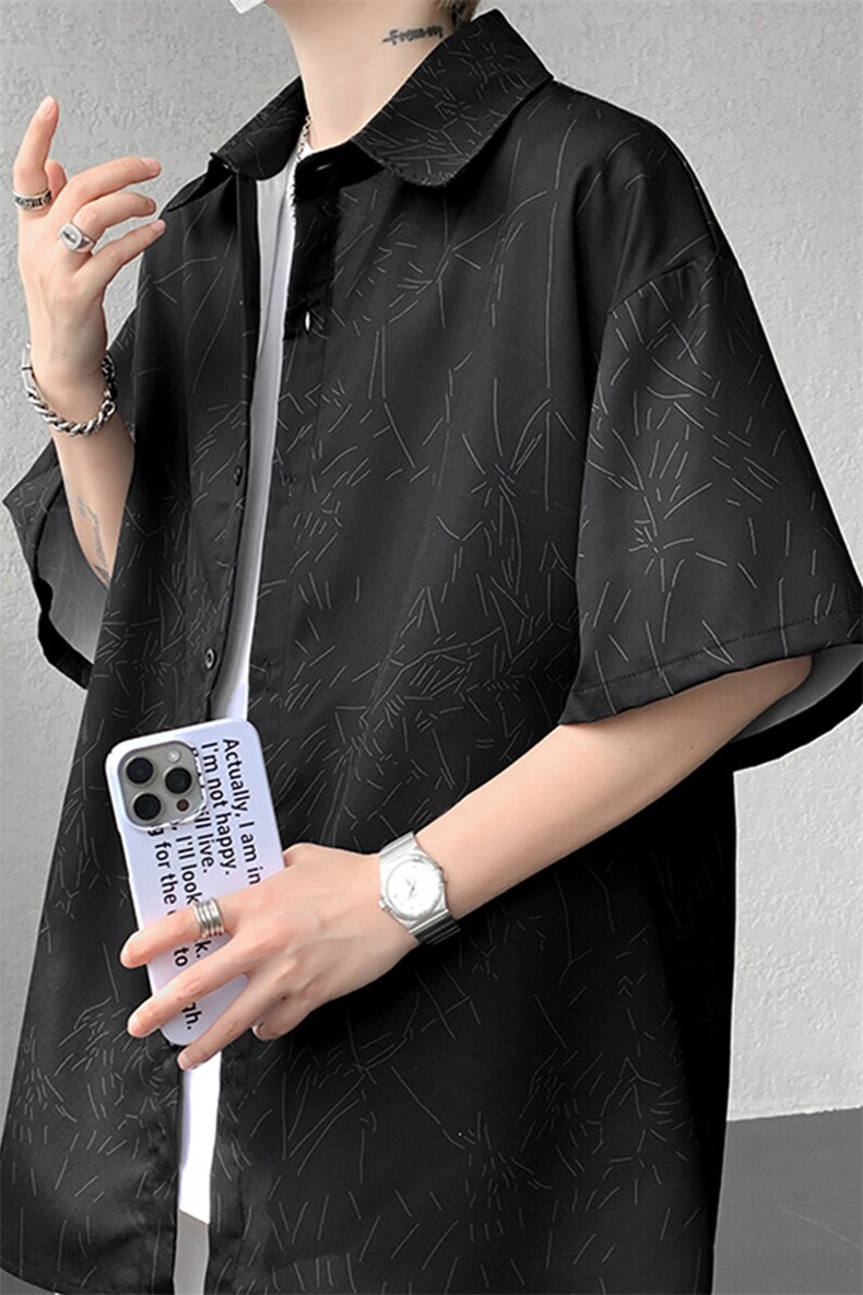 裂纹印花衬衫男短袖夏季宽松寸衫大码痞帅半袖衬衣外套DC28007P38,男装衬衫,电商B312