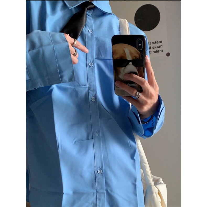 秋季新款港风美式日系vibe学院风纯色翻领长袖衬衫男潮ZC757-P38,男装衬衫,星座313A(原308A-2)