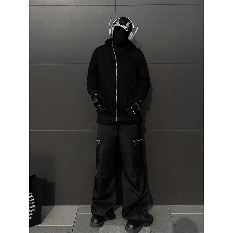 B221美式ins高街暗黑拉链宽松开衫卫衣连帽外套SY2314-P80控108,男装卫衣,电商B221