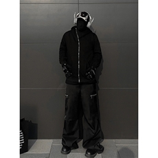 B221美式ins高街暗黑拉链宽松开衫卫衣连帽外套SY2314-P80控108，男装卫衣，电商B221