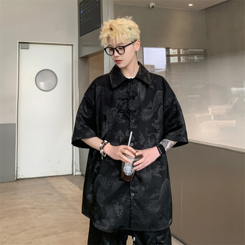 量大优  供视频  新风龙纹冰丝短袖衬衫男XH50-特P38图片