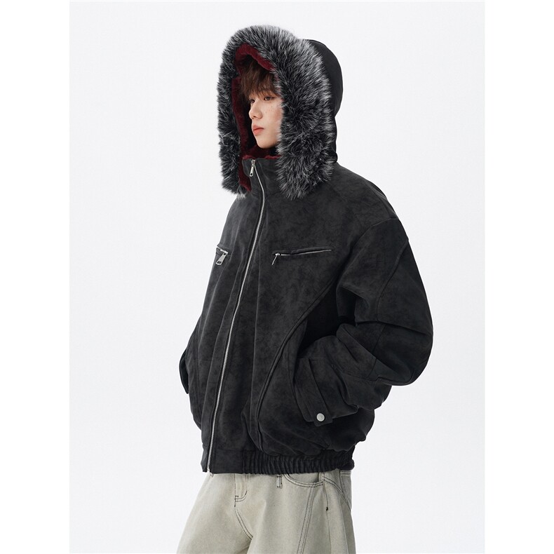 5无影墙大理石纹PU皮拉链座山雕拆卸毛领棉衣HWH101-P138控248，男装棉衣，星座514A（原614）