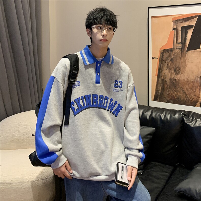 港风POLO领卫衣男情侣有中性风大码休闲套头外套男C7720P55控88,男装卫衣,星座226-1
