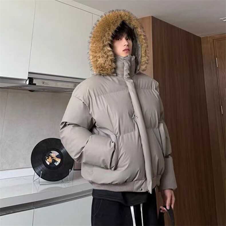 可拆卸帽子毛领PU皮棉服美式cleanfit短款面包服连帽外套NL03P90,男装棉衣,电商D256-1(原A064-1)