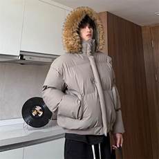 可拆卸帽子毛领PU皮棉服美式cleanfit短款面包服连帽外套NL03P90，男装棉衣，电商D256-1(原A064-1)
