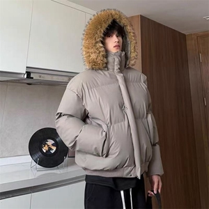 可拆卸帽子毛领PU皮棉服美式cleanfit短款面包服连帽外套NL03P90,黑色蕾丝裙搭配什么帽子图片