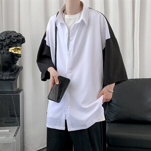 新款夏季禁欲风短剧拼接男士撞色短衬衫 A071-C12-P35图片