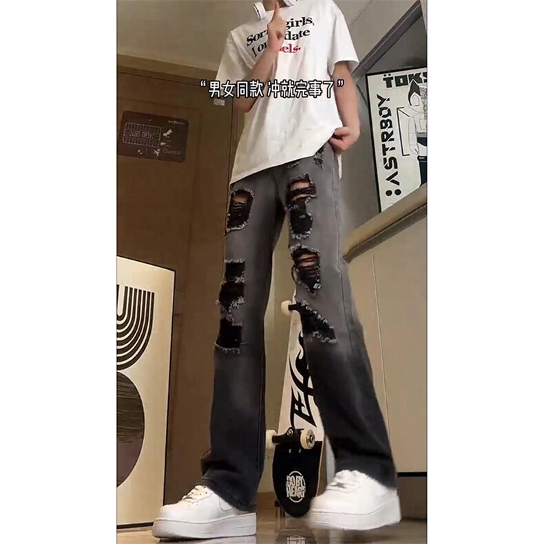 美式ins高街小众hiphop夏季破洞牛仔裤货号K729P60,男装牛仔裤,电商A063