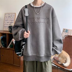 早秋！2024秋冬新款男士麂皮绒圆领卫衣钢印长袖WYJP01特P38控58，男装卫衣，电商B220
